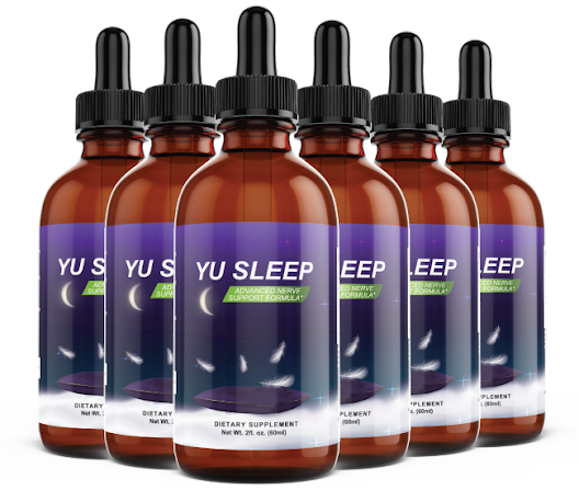 YU Sleep — six amber dropper bottles of the advanced nerve support formula.